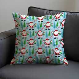 Christmas Cushion Cover With Santa & Tree Print, Festive Holiday Throw Pillow Case, Cute Xmas Decorative Case For Living Room - thumbnail 2