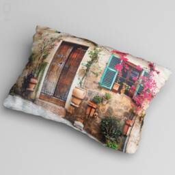 Floral Stone House Suede Cushion Cover - Rustic Farmhouse Decor - thumbnail 2