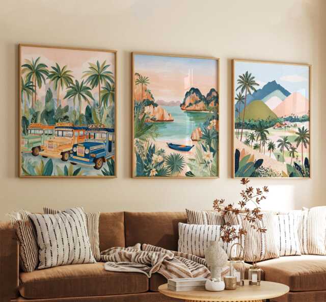 Philippines Poster Set Of 3, Vintage Travel Illustration, Tropical Island Wall Art Prints, Retro Style - image 1