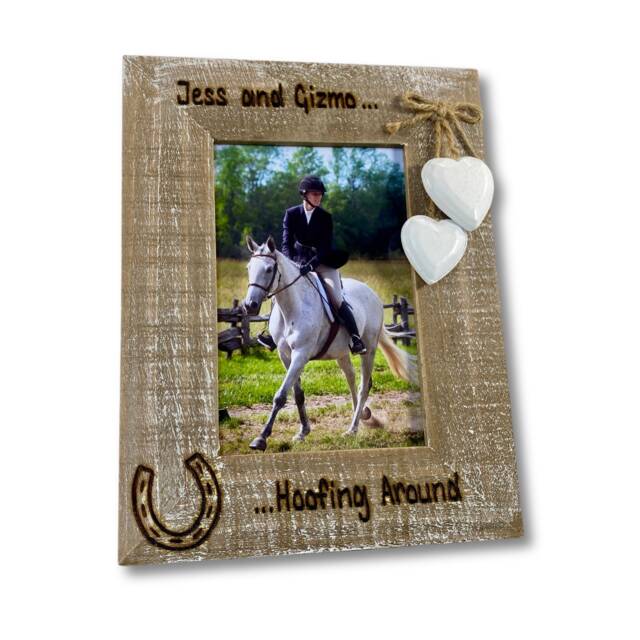 Horse Photo Frame - Hoofing Around Horsing Show Jumping Pony Equestrian Personalised Driftwood Gift 6x4 - image 1