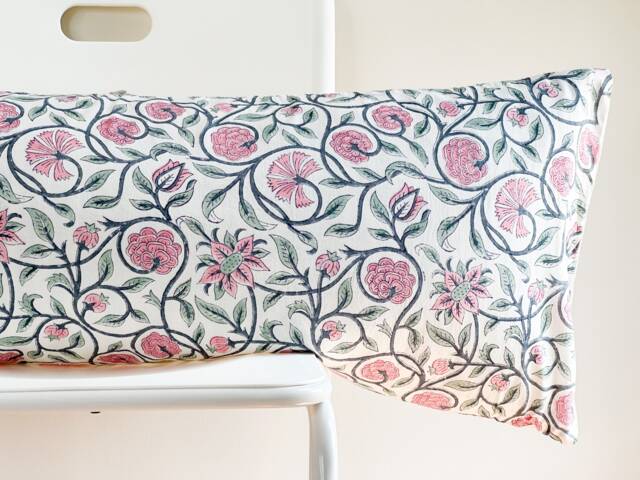 Floral Lumbar Pillow Cover Indian Block Print, Boho Farmhouse Decor - image 1