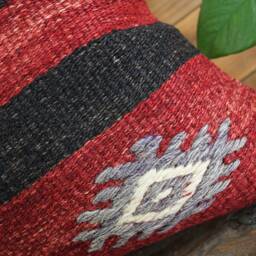 40cm - 16In Vintage Kilim Cushion Cover Handwoven - Authentic Pillow Hand Spun Wool Turkish Square - thumbnail 3