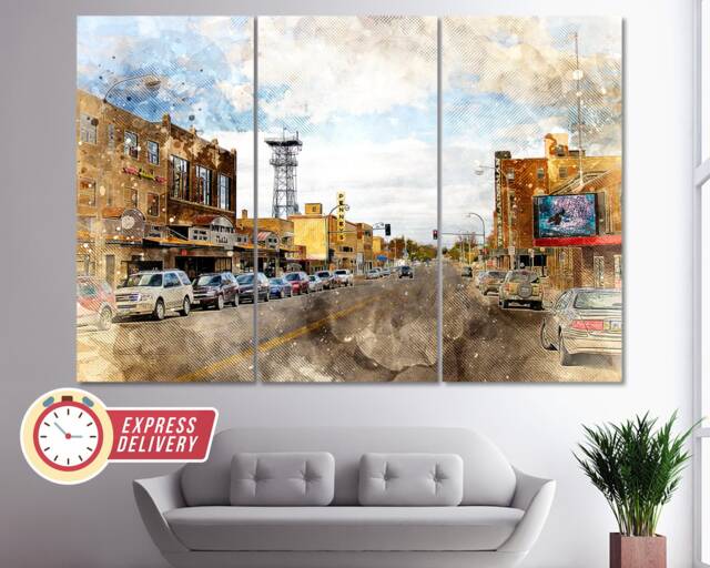 Williston Downtown Canvas Print, Wall Art, Painting, North Dakota, Poster, Skyline - image 1