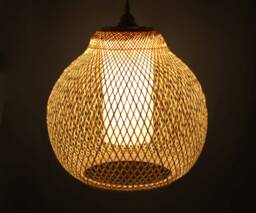 Melon Bamboo Pendant Light Natural Woven Lampshade - 40cm - thumbnail 1