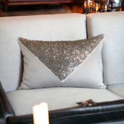 White Satin Bronze Gold Sequin Clutch Design Decorative Pillow Cover-Throw Pillow-Home Decor-Gifts For Her-Living Room Decor -Sequin - thumbnail 4