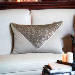 White Satin Bronze Gold Sequin Clutch Design Decorative Pillow Cover-Throw Pillow-Home Decor-Gifts For Her-Living Room Decor -Sequin - thumbnail 2