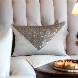 White Satin Bronze Gold Sequin Clutch Design Decorative Pillow Cover-Throw Pillow-Home Decor-Gifts For Her-Living Room Decor -Sequin - thumbnail 3