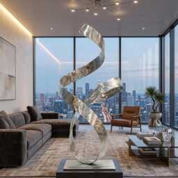 Abstract Metal Ribbon Sculpture Silver Handcrafted Luxury Modern Art Decor, Indoor, Outdoor - thumbnail 2