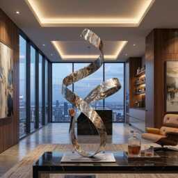 Abstract Metal Ribbon Sculpture Silver Handcrafted Luxury Modern Art Decor, Indoor, Outdoor - thumbnail 2