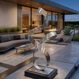 Abstract Metal Ribbon Sculpture Silver Handcrafted Luxury Modern Art Decor, Indoor, Outdoor - thumbnail 1