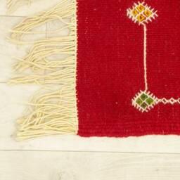 Handwoven Moroccan Red Kilim Rug Natural Wool, Geometric Design - thumbnail 3