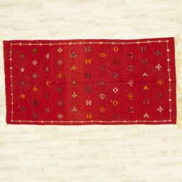 Handwoven Moroccan Red Kilim Rug Natural Wool, Geometric Design - thumbnail 2
