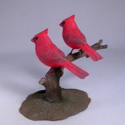 Mini Pair Of Cardinal 2 Male Birds Hand Carved Wooden Bird - thumbnail 3
