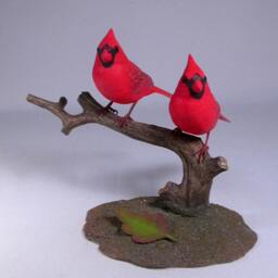 Mini Pair Of Cardinal 2 Male Birds Hand Carved Wooden Bird