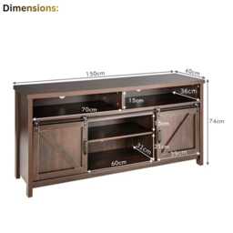 Farmhouse Sliding Barn Door Tv Stand 150cm Rustic Brown Console With Storage Shelves - thumbnail 4
