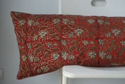 Lumbar Pillow Cover Indian Block Print Floral, Natural Dyed Batik - thumbnail 1