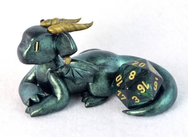 Metallic Green Dragon Dice Guardian Polymer Clay D20 Figurine - image 1