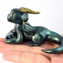Metallic Green Dragon Dice Guardian Polymer Clay D20 Figurine - thumbnail 4