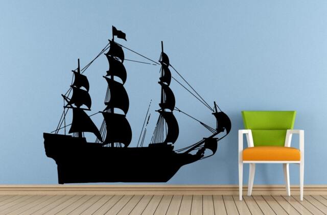Sail Boat Old Ship Yat Liner Ocean Sea Lake River Transport Wall Decal Vinyl Sticker Mural Room Decor L1695 - image 1