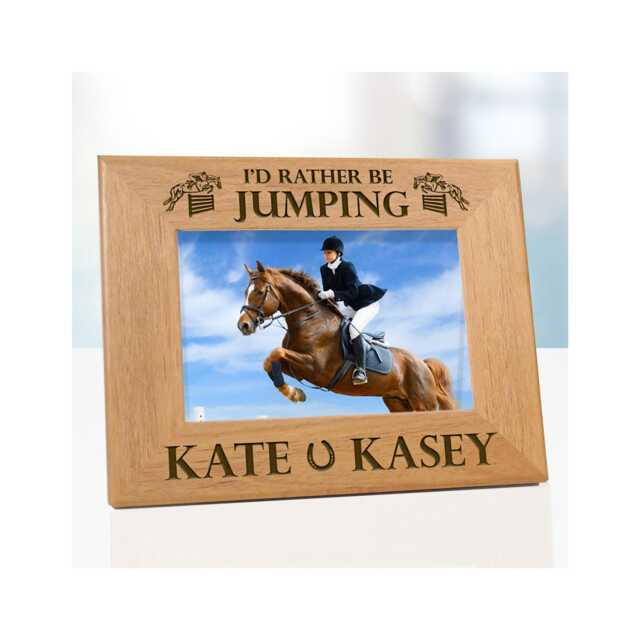 Horse Jumping Frame Personalized Equestrian Gift Engraved Wooden Display Custom Rider Birthday Present Photo Horseshoe Picture - image 1