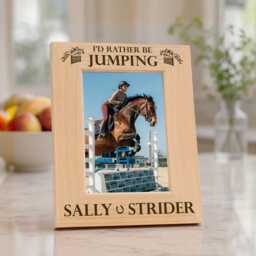 Horse Jumping Frame Personalized Equestrian Gift Engraved Wooden Display Custom Rider Birthday Present Photo Horseshoe Picture - thumbnail 2