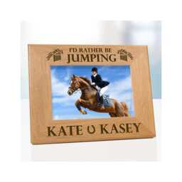Horse Jumping Frame Personalized Equestrian Gift Engraved Wooden Display Custom Rider Birthday Present Photo Horseshoe Picture - thumbnail 1