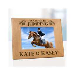 Custom Horse Picture Frame, Jumping Photo Gift, Personalized Engraved Wooden Display, Equestrian Rider Present - thumbnail 3
