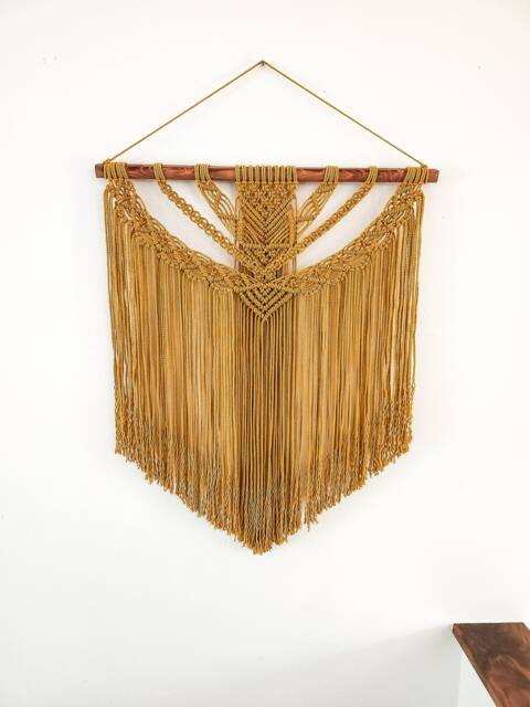 Mustard Yellow Macrame Wall Hanging Boho Headboard Decor - image 1