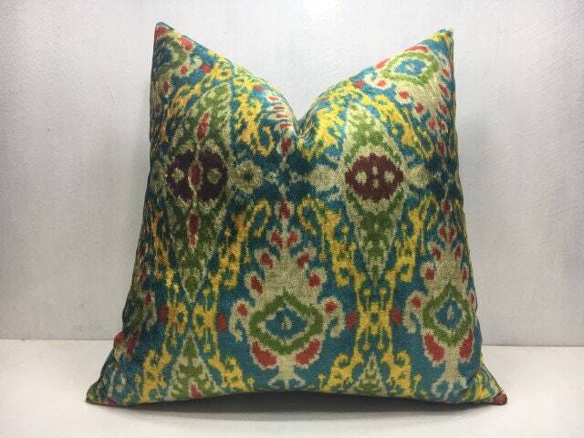Ikat Pillow, Velvet 20x20, Handwoven Silk Decorative Pilow, Modern Pillow Cover, Accent Pillows, Home Decor, Living - image 1