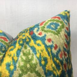 Ikat Pillow, Velvet 20x20, Handwoven Silk Decorative Pilow, Modern Pillow Cover, Accent Pillows, Home Decor, Living - thumbnail 3