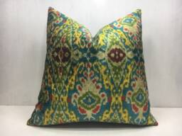 Ikat Pillow, Velvet 20x20, Handwoven Silk Decorative Pilow, Modern Pillow Cover, Accent Pillows, Home Decor, Living - thumbnail 1