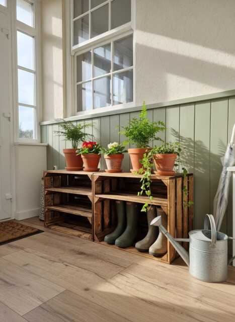 Wooden Crate Shoe Rack Plant Shelf Entryway Storage - image 1