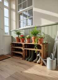 Wooden Crate Shoe Rack Plant Shelf Entryway Storage - thumbnail 1