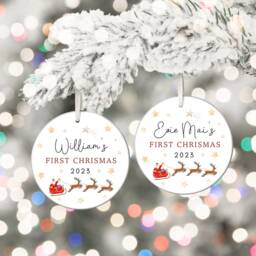 Baby First Christmas Decoration - Personalised Tree Ornament Ceramic Bauble Keepsake Gift Santa Reindeer - thumbnail 3
