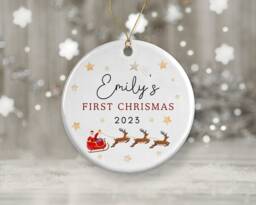 Baby First Christmas Decoration - Personalised Tree Ornament Ceramic Bauble Keepsake Gift Santa Reindeer - thumbnail 1