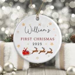 Baby First Christmas Decoration - Personalised Tree Ornament Ceramic Bauble Keepsake Gift Santa Reindeer - thumbnail 2