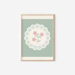 Sage Green Floral Gingham Print Nursery Flower Wall Art - thumbnail 1