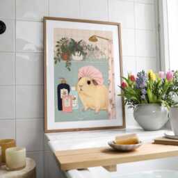 Funny Guinea Pig Bathroom Art Print - Shower Wall Quirky Animal Cute Decor Pet Lover Gift - thumbnail 1