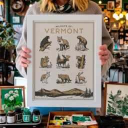Vermont Wildlife Wall Art Print - Vintage Poster Design, Archival Quality Matte Fine Art Print. Outdoor, Wilderness Gift - thumbnail 2