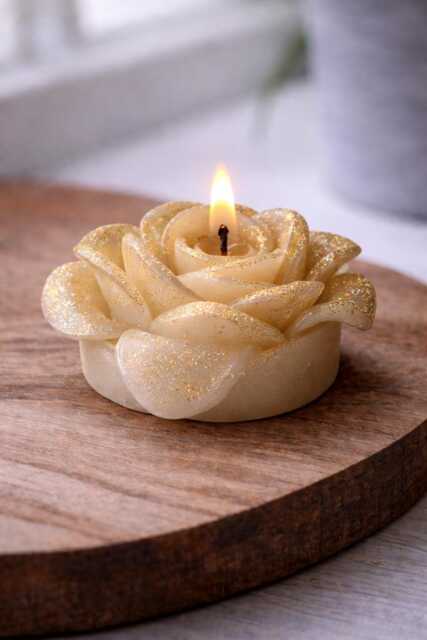 Scented Rose Candles Hand-Carved Gold Glitter Decor - image 1