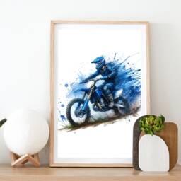 Motocross Poster Prints - Blue Set Of 3 Watercolour Dirt Bike - Motorcycle Print Wall Art Motor Artwork Boys Room Decor - thumbnail 2