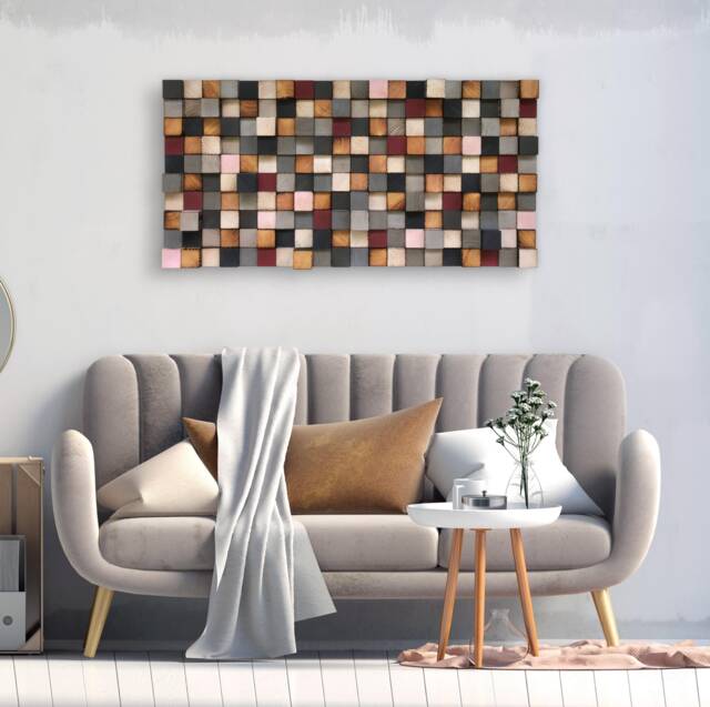 Reclaimed Wood Wall Art Mosaic - Handmade Geometric Blocks - image 1