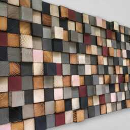 Reclaimed Wood Wall Art Mosaic - Handmade Geometric Blocks - thumbnail 3