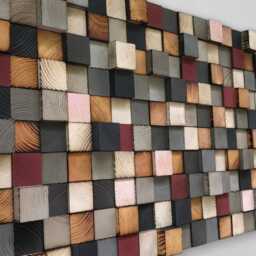 Reclaimed Wood Wall Art Mosaic - Handmade Geometric Blocks - thumbnail 2