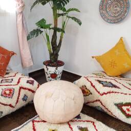 Stuffed Moroccan Leather Pouf, Pouf Ottoman, Handmade Floor Poof, Footstool, Ottoman Table, & Stools - thumbnail 2