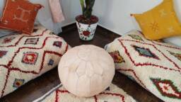 Stuffed Moroccan Leather Pouf, Pouf Ottoman, Handmade Floor Poof, Footstool, Ottoman Table, & Stools