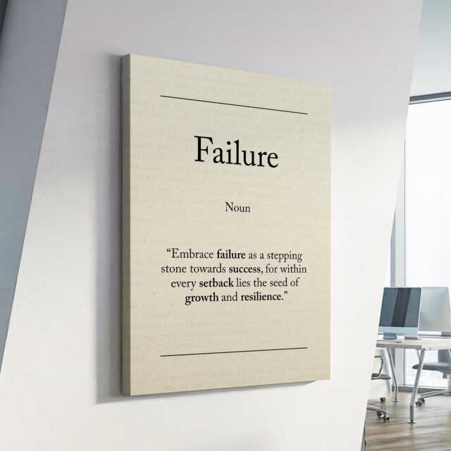 Failure Book Page Definition Quote Motivational Inspirational Framed Canvas Wall Art Poster Print Home Office Work Business Room Decor Gift - image 1