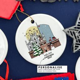 Milan Italy Personalised Christmas Tree Ceramic Ornament Decoration Xmas Bauble Gift Present Festive Souvenir Disc Holiday Custom - thumbnail 3