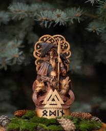Hand Carved Oak Odin Statue Norse Pagan Altar Sculpture - thumbnail 1