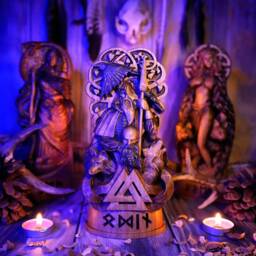 Hand Carved Oak Odin Statue Norse Pagan Altar Sculpture - thumbnail 2